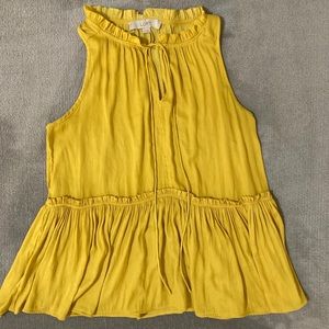 LOFT babydoll ruffle silk Mustard tank size small